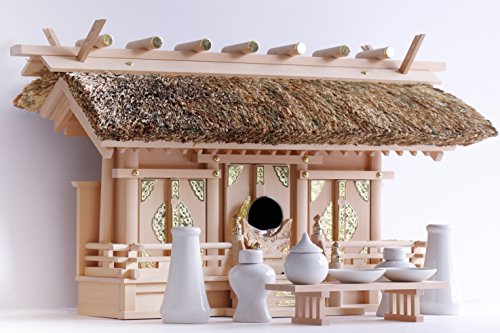 やまこう 神棚 三社 セット 通し屋根 ■ 茅葺き匠造 職人が仕上げる 極上木曽桧の神棚 ■ 伊勢神宮 参拝 (神棚セット)