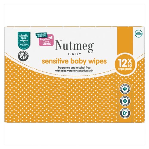 Nutmeg Sensitive Fragrance Free Baby Wipes 12 x 60pk