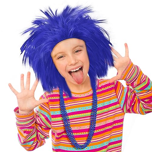 Crowye Halloween Crazy Wigs Costume Set Unisex 80s Wigs with Color Beads for Men Women Teens Halloween Cosplay Party (Blue)