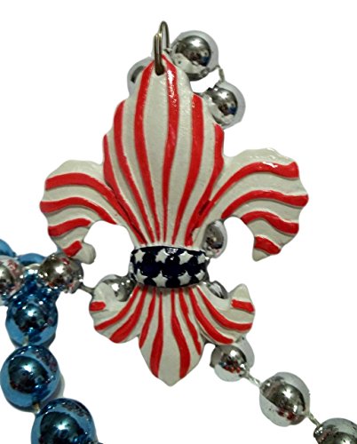 Red White Blue Fleur De Lis Stars Stripes Mardi Gras Beads Necklace Party Favor