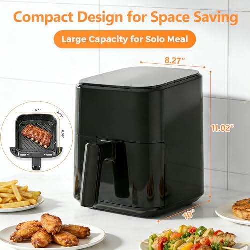 Image of Simple Deluxe 8-in-1 Air Fryer 3 Qt, Digital Preset Airfryer with Overheat Protection and Auto Shut-Off, Nonstick and Dishwasher-Safe Basket for Fries, Bake, 60-Min Timer, Max 400F, 800W, Black