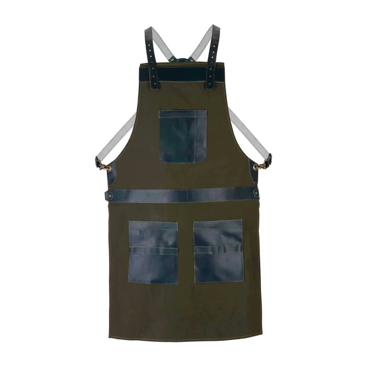 Canvas Full Grain Handmade Leather Apron Butcher, Cook, BBQ Grill, Chef, Woodwork, Apron (Green Black)