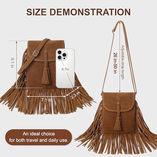 Dora & Liz Fringe Small Crossbody Bags for Women Trendy Designer Cell Phone Bag Suede Tassel Wallet Purses with Card Slots3