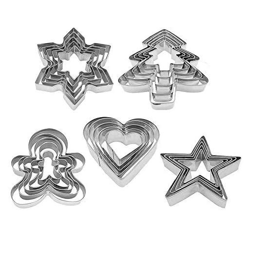 Emporte Pièces Noël, Lot de 25 Forme Biscuit Noel, Emporte-pièces - Sapin de Noël, Flocon de Neige, Cœurs, étoiles, Bonhomme en Pain d'épice, pour Pâtisserie Gâteau Fondant Biscuit Cookie