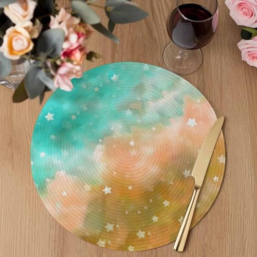 Round 13 Inch Placemats Set of 6, Teal Orange Ombre
