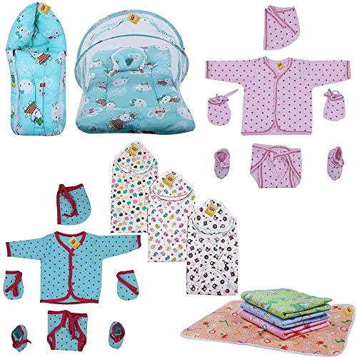 Image of Infantbond 19 in 1 New Born Baby Complete Daily Items | Combo Pack | Gift Set | Gift Pack(0-3 Months)(Pista) (19 in 1)