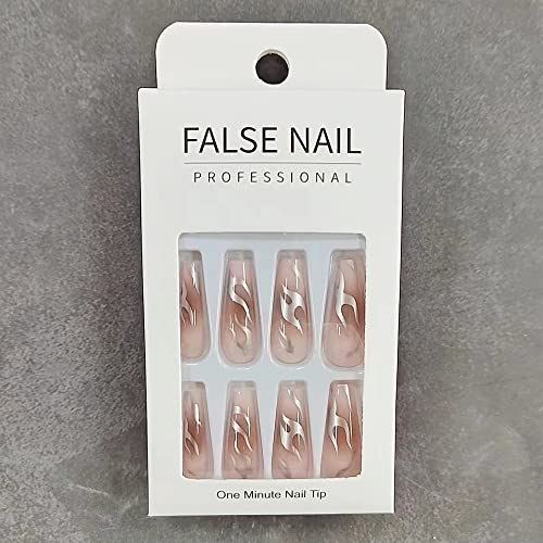 Gors Coffin Long Press On Nails - Pink Gradient Ballet Flash Nails Silver Flame Fake Nails Full Cover False Nails Glue Acrylic Nails Stick On Nails Tips Manicure Kit For Women And Girls 24Pcs/Set #TOP4