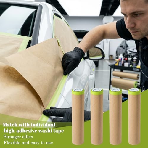 Image of Masking Paper for Painting Pre Taped 4 Rolls 24 Inch x 50 Feet Automotive