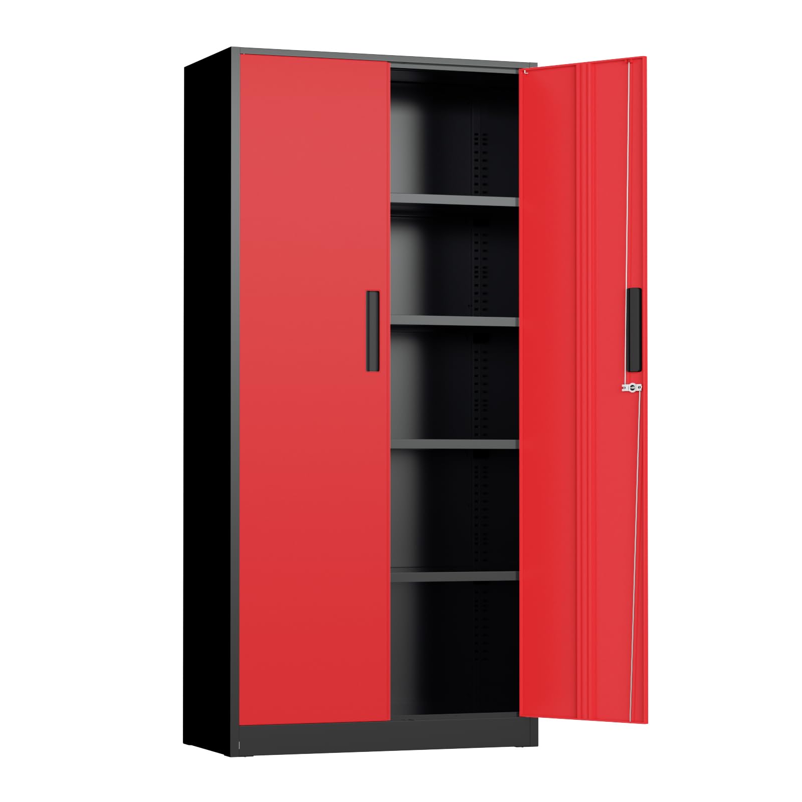 INTERGREAT Metal Storage Cabinet, 72" Locking Steel Cabinets with 2 Door and 4 Adjustable Shelves, Tall Metal Cabinet for Home Office, Garage, Warehouse,(Black+Red)