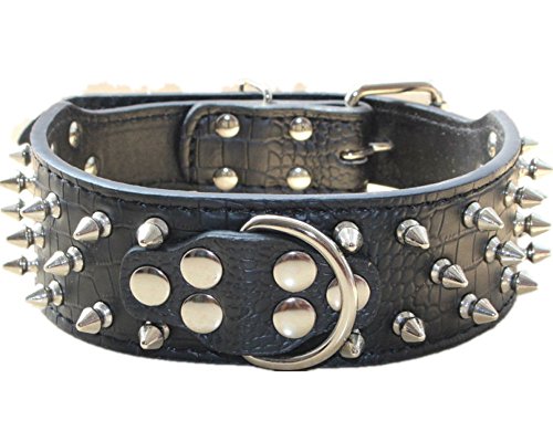 Haoyueer - Collare per cani in pelle con rivetti borchiati, larghezza 5 cm, elegante collare in pelle per cani di taglia media e grande: Pitbull, ecc. (L, nero)