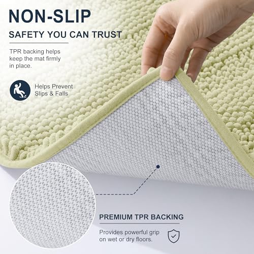Image of Smiry Thick Chenille Bathroom Runner Rugs 44x24, Extra Absorbent Striped Bath Mat, Machine Washable, Rubber Backing, Long Bath Rugs for Bathroom, Tub & Shower, Home Decor Accessories, Vanilla