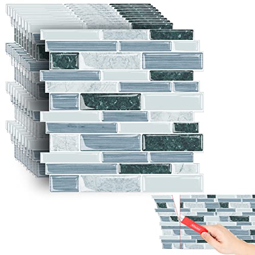 Xfasten Peel And Stick Backsplash For Kitchen 10Pcs 12” X 12” W/Mini Cutter Light Blue Backsplash Tile For Kitchen Peel And Stick Tiles Self Adhesive Tile For Kitchen, Stick On Backsplash For Kitchen #TOP5