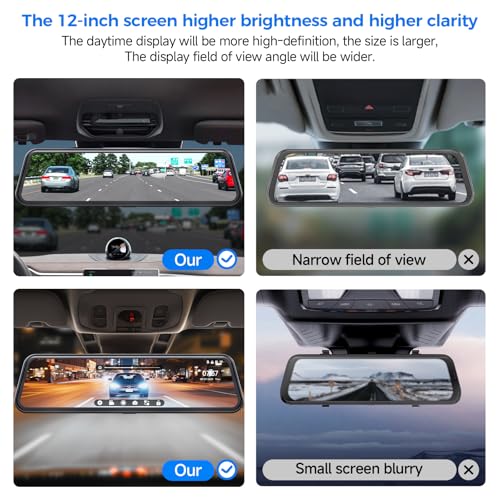 4K Mirror Dash Cam,Rear View Mirror Camera with WiFi,Dash Cam Front and Rear for Car,G-Sensor,7/24H Parking Mode,12" Touch Screen,Includes 64GB Card - Image 4