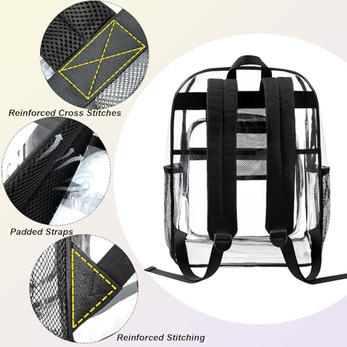 Image of gdbis Clear Backpack Heavy Duty, 17 inch Large PVC Transparent Bag with Reinforced Strap Stitches and Laptop Sleeve See Through Casual Backpack for Work Concert Travel Security - Black