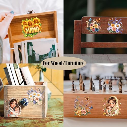 Image of ZMRU 24 Sheets Vintage Mom Rub On Transfers for Crafts, Cold IOD Transfers Stickers for Wood,Furniture Decals, Glass, Porcelain, Leather, Canvas, Fabric Projects,3 * 3inch(Butterfly and Mom)