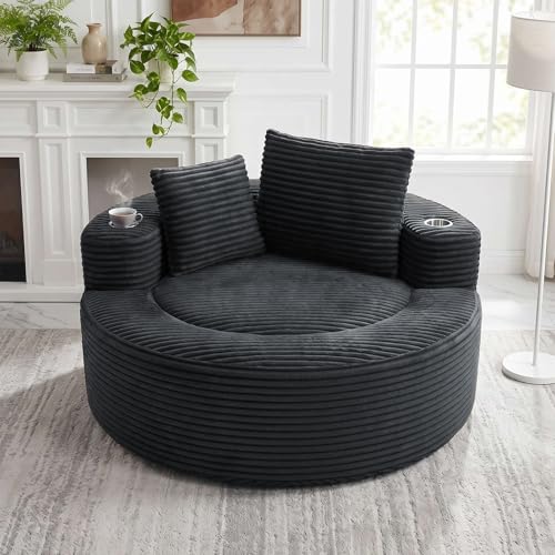 Image of Trustyue Boneless Couch,Comfy Fluffy Sofa Bed,Upholstered Sleeper Sofa with Cup Holder and Throw Pillows,Corduroy Plush Cloud Lounge Chair