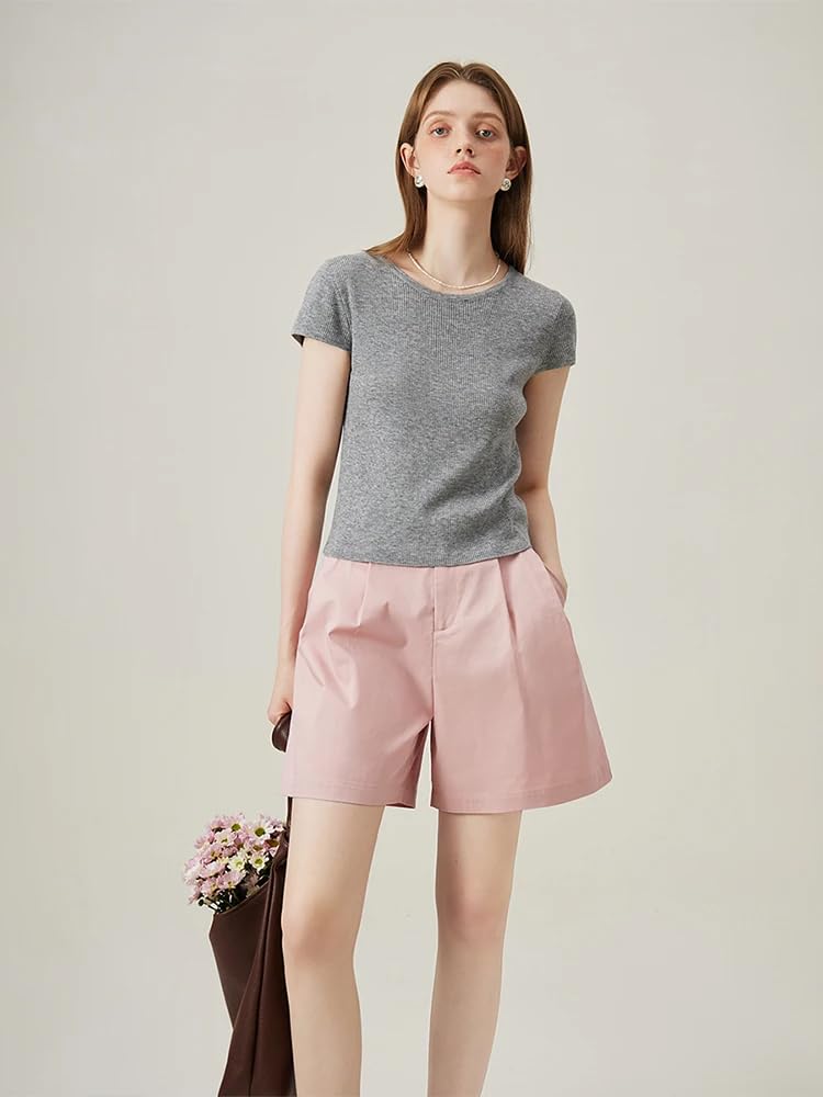 Pantalones cortos de verano para mujer, de cintura alta, pantalones cortos para mujer, rosa, L