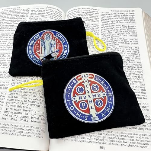 Catholic Flannel Black Rosary Pouch Saint Benedict Bag Coin Purse Catholic Keepsake4
