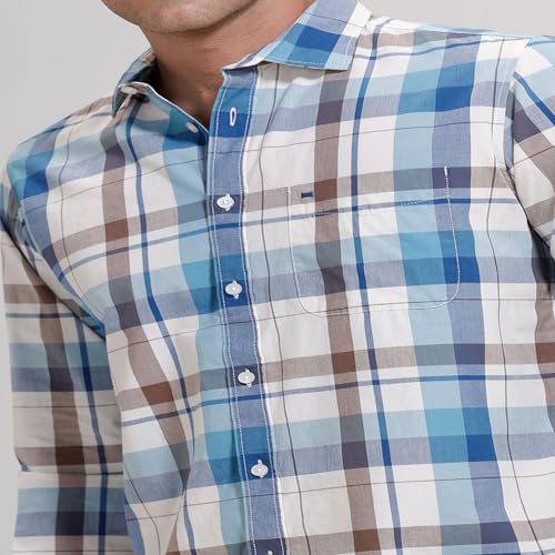 Image of BASICS 100% Cotton Checked Shirt for Men | Slim Fit | Everyday Smart Casual Wear | Full Sleeve
