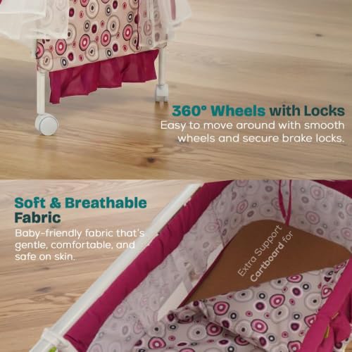 Image of BAYBEE Baby Cradle and Swing for Newborn Babies with Mosquito Net, Portable Jhula with 360 Wheel Lock, Sleeping Swing Bassinet, Uyyala Palna for 0-12 Months Boys & Girls (Purple)