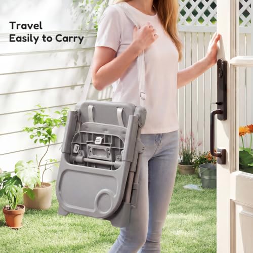 Image of Baby High Chair Booster Seat: Portable Booster Seat for Kitchen s Dining Chair Foldable Highchair - Travel Size Tool-Free Setup Adjustable Tray (Grey)
