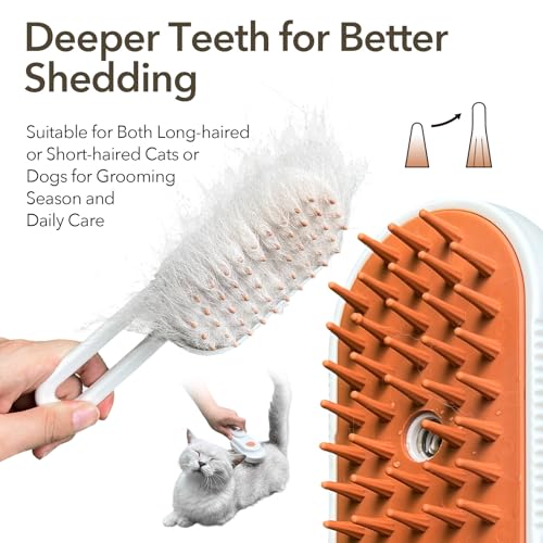 Image of Enhanced 3-in-1 Cat Steam Brush With Larger Spray Misting, Long Steamy Comb for undercoat Shedding, Hair Removal & Cleaning, Water Brush for Indoor Long Hair Cat, Dog, Rabbit (Brown)