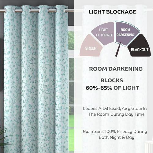 Image of FRESH FROM LOOM Light Blocking 80% Light Block Curtain 6 Feet Windows | Heavy Jari Jacquard Premium Luxury Floral Print | Semi Blackout | Durable Stitch Parda (6feet, Aqua, 1pc only)