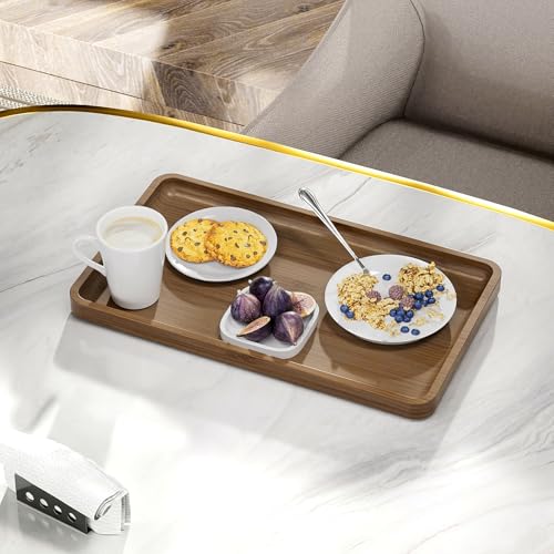 Image of Weenson Bathroom Vanity Tray for Countertop Decor Perfume Makeup Toiletries Toilet Tank, Large Bamboo Kitchen Tray for Spice Salt, Serving Tray for Food Coffee, Nightstand Candle Brown 14.2 inchx8.3 inch