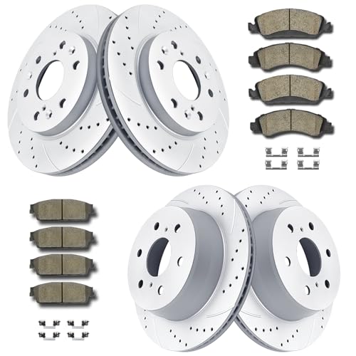Acinoparts Front and Rear Brake Kit, Drilled and Slotted Brake Rotors Ceramic Brake Pads Suitable for Cadillac Escalade Chevy Silverado 1500 Tahoe GMC Yukon