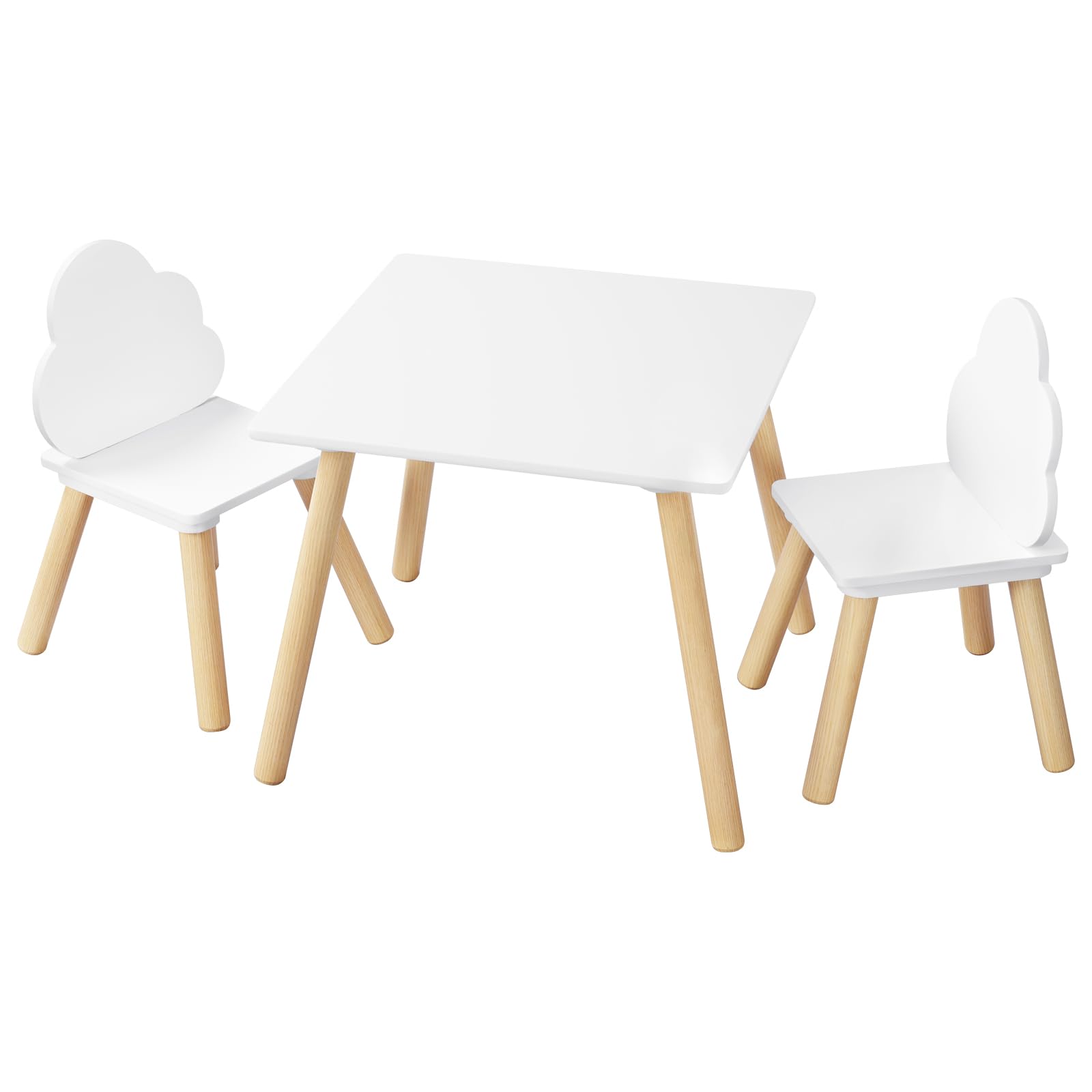 WOLTU Set di Tavolo e Sedie per Bambini a 3 Pezzi, Tavolino Bambini con Sedie Montessori, Tavolo in Legno e 2 Sedie, per Cameretta, Camera da Letto, Bianco