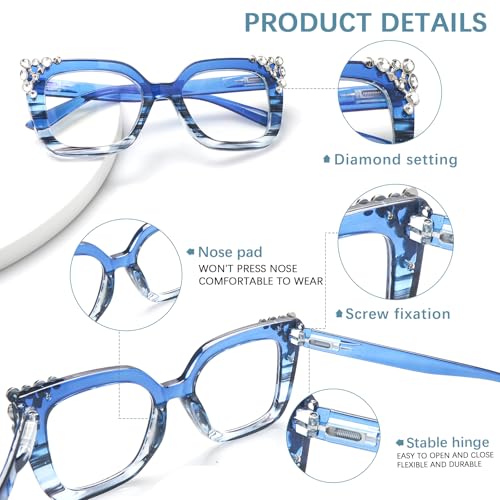 Image of Reading Glasses for Women Men Blue Light Blocking Glasses with Spring Hinge Anti Eyestrain Computer Readers