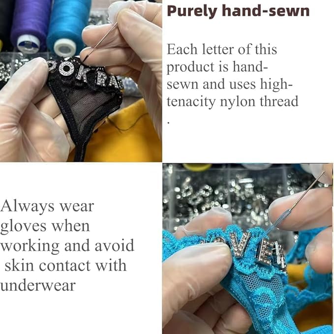 2-Pack Personalized Rhinestone Name Lace Panties - Women's Custom Lettered Panties, Suitable for Girlfriend, Valentine's Day Gift Black2