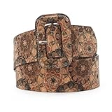 TRIWORKS Flower Printed PU Leather Belt Vintage Wide Leather Belt for Women 70s Boho Waist Belt for Dress