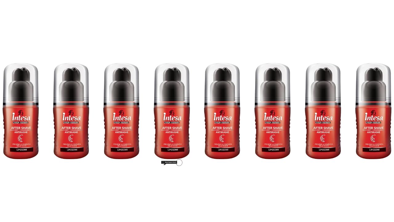 8x Intesa Pour Homme After Shave Antirughe, Alkoholfrei, mit Liposomen, Anti-Falten, 100 ml,+ Italy Shop Service Kostenloser Schlüsselanhänger
