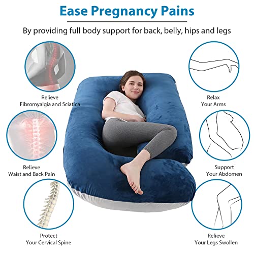 Image of Jcickt Pregnancy Pillow for Sleeping,59 inch J /U-Shaped Maternity Pillow with Removable Washable Cover, Side-Sleeping Pregnant Body Pillow-Support for Backs,Legs, Belly, HIPS, Improve Sleep-Blue Grey