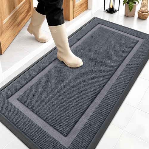 Image of OLANLY Front Door Mat Indoor Outdoor Entrance, Waterproof All-Season, All-Weather Doormat, Sturdy Natural Rubber, Fade Resistant, Low Profile, Easy Clean Patio Porch Entryway Mat, 47x23, Light Grey