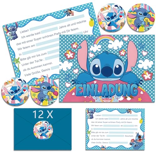 Hangsky 12x Einladungskarten Kindergeburtstag Mädchen mit Umschlag Deutsch Geburtstagseinladungen Mädchen Cartoon Einladungskarten Geburtstag Set für Themed Party (A6) (A)