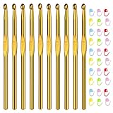 Aeelike 10pcs Size J / 6.0mm Crochet Hooks,Aluminum Crochet Needles and 30pcs Stitch Markers for Beginner and Advanced, Crocheter Hook Set for Learning How to Crochet