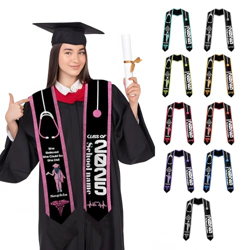 Customized Nursing Graduation Stole/Sash, RN Nurse Stole Graduate 2025, Class of 2025 With Medical Logo Gs 6
