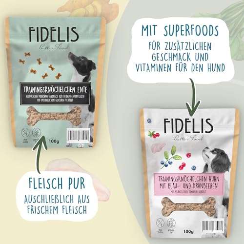 Fidelis – Trainingsknöchelchen Huhn mit Blaubeere und Kranbeere (100g Tütchen)