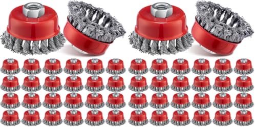 Image of Tandefio 24 Pcs 3 Inch Wire Wheel Cup Brush with 5 /8 inch-11 Threaded Arbor for 4 1 /2 Angle Grinder Twisted Knotted Grinder Abrasive Wire Brushes for Heavy Cleaning Rust Removal (Classic) (Pack of 2)
