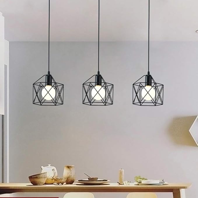 Mengjay Vintage hanglampen, retro industriële plafondlamp, hanglampen, kooi, kroonluchter, metalen ijzeren lampenkap, E27-fitting voor zoldergang, eetkamer photo 3