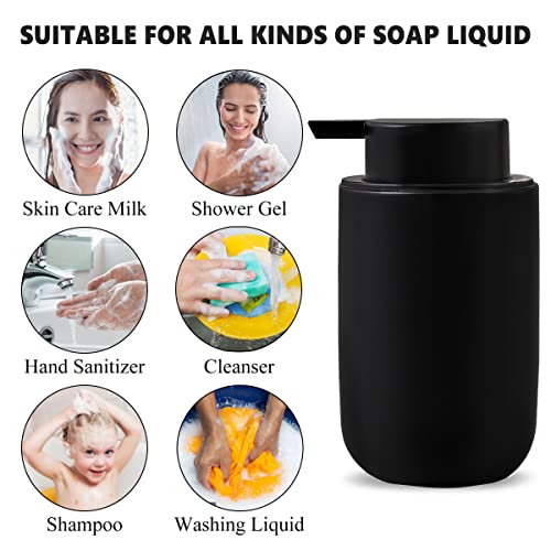Foam Soap Dispenser Set - 2 Pack Black Ceramic Foaming Dish Hand Soap Dispenser With Black Pump For Bathroom, Bathroom Dispenser Set For Modern Home Farmhouse Decor #TOP5