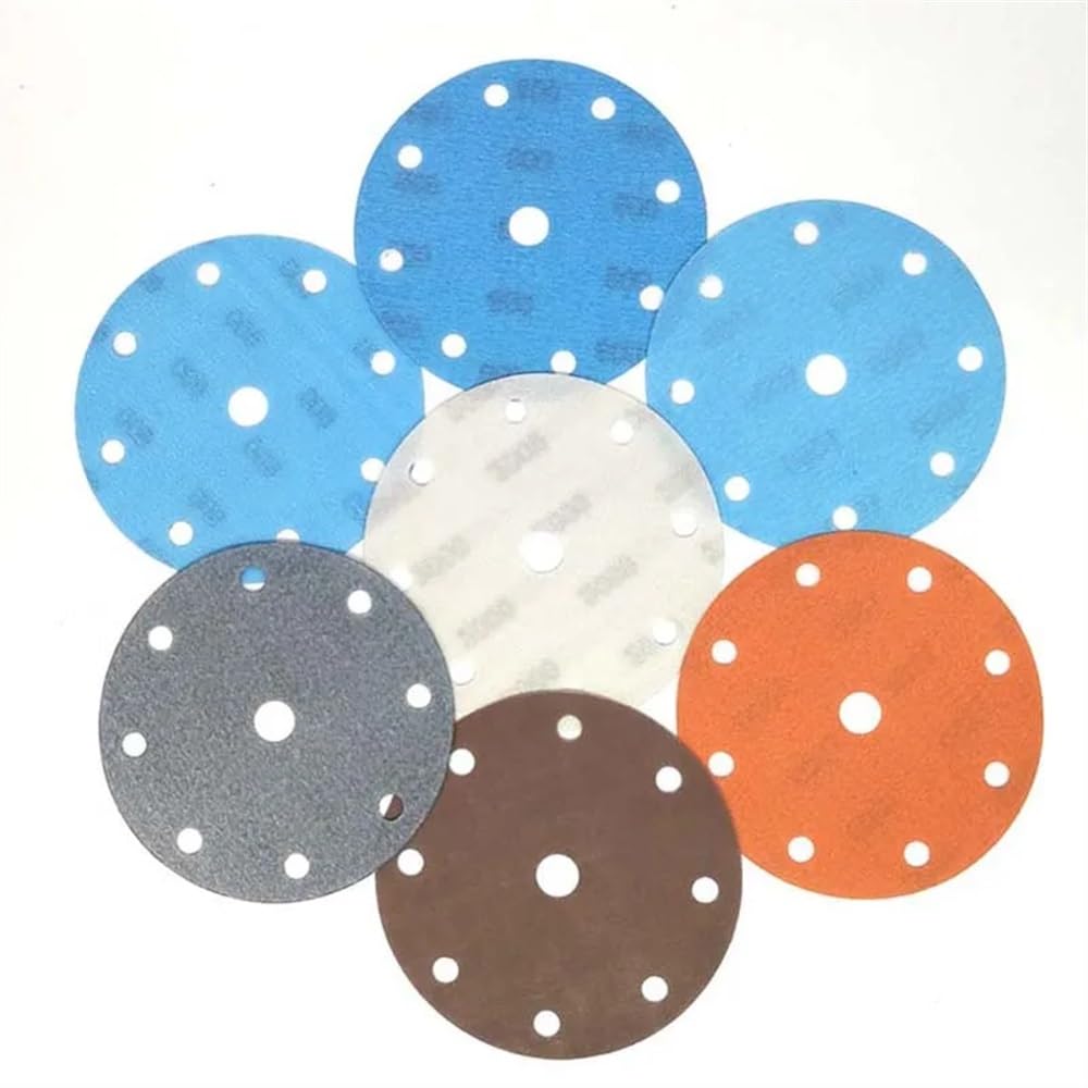 Papel de lija abrasivo ZSBLXHHJD 6 "150 mm 9 agujero Fv Papel de lija de la rueda de la rueda de la rueda de la película del cuerpo y lazo de la bucle Auto ultra fino, 600# -4000#