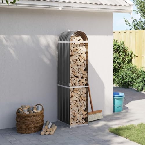 Gecheer Legnaia esterna con coperchio in acciaio galvanizzato, scaffale per legna, riparo per legna da ardere, tettoia per legna, supporto per legna da ardere, caminetto, esterno, patio, grigio