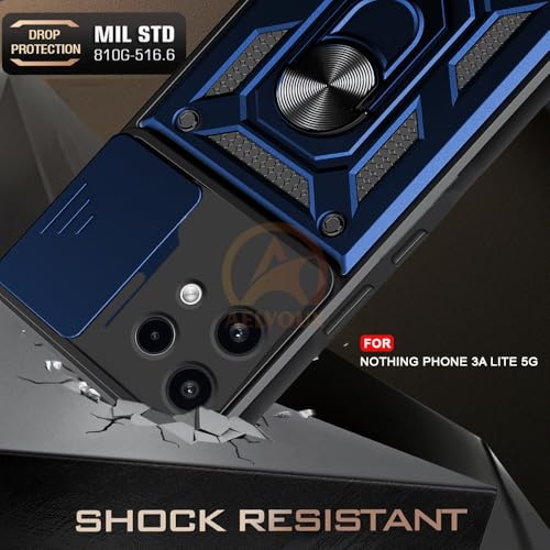 Image of Armor Bumper Back Cover Case for Nothing Phone 3A Lite 5G Rotating Camera Cover, Ring Holder & Kickstand | Heavy Duty & 360 Degree Protection Nothing Phone 3A Lite 5G Back Cover (Blue)