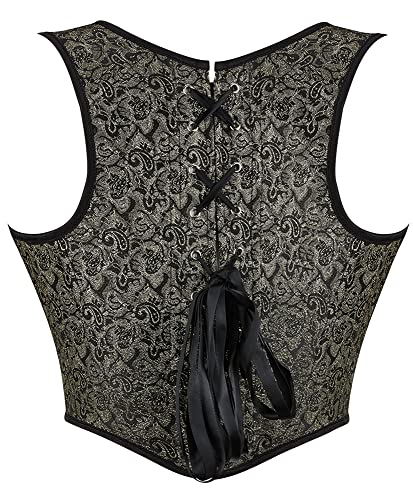 Image of Dreay Womens Vintage Asymmetrical Hem Overbust Corset Tie Front Lace-up Back Bustier Shapewear Top