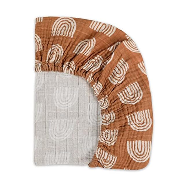 Babyletto 100% Organic Cotton All-Stages Midi Crib Sheet, GOTS-Certified, Fitted 360¡ã, Ultra-Soft and Breathable Muslin - Terracota Rainbow