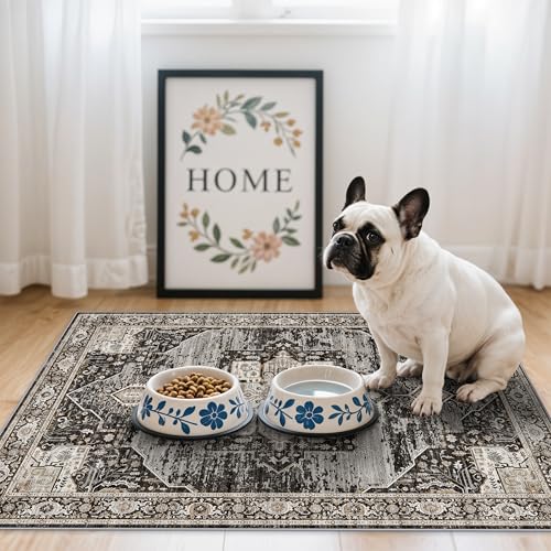 RUUGME Washable 2x3 Area Rugs - Large Boho Rugs for Living Room Stain Resistant Carpet Vintage Tribal Rugs for Bedroom Kitchen Bathroom with Non Slip Backing Home Decor Floor Decoration Mat 2x3 Black
