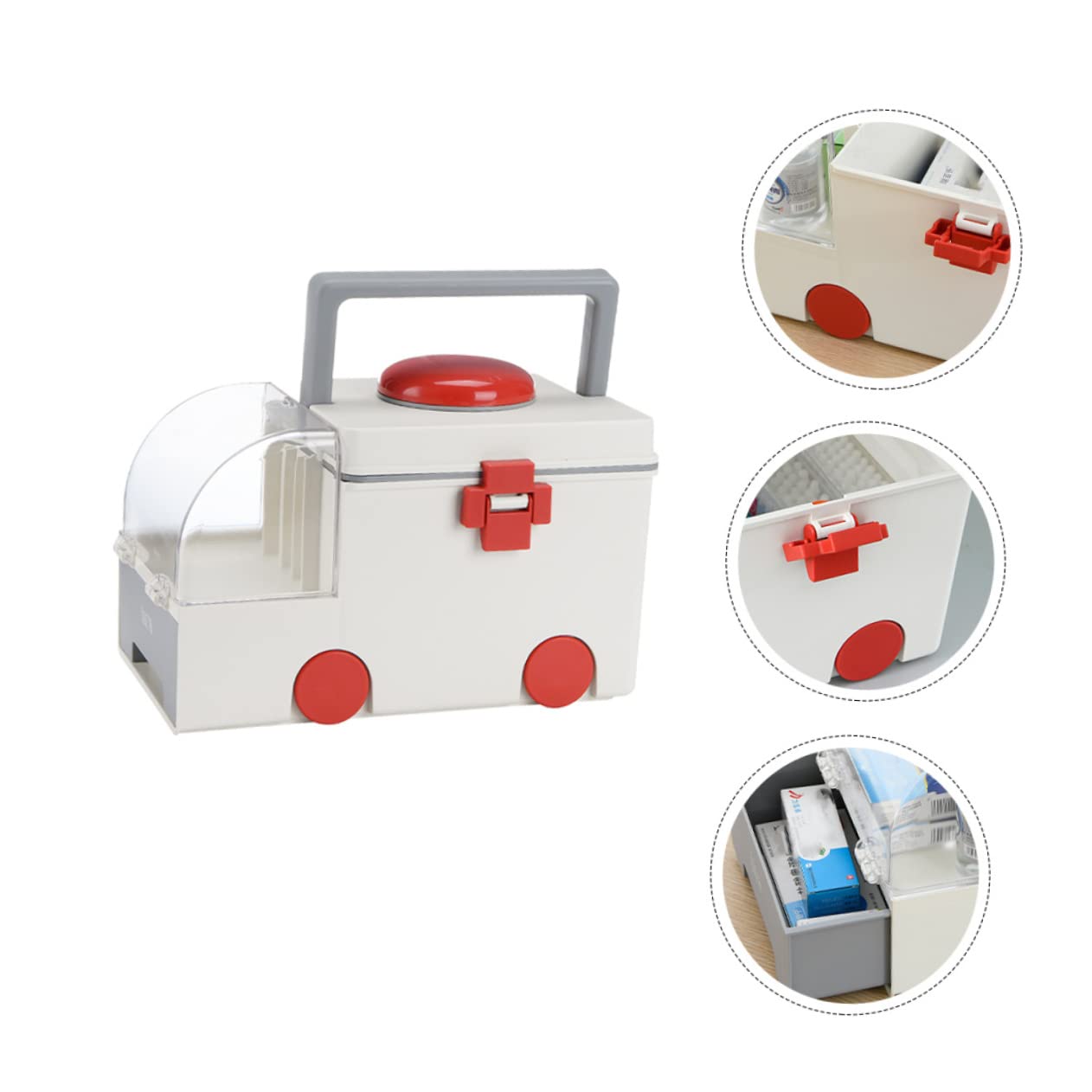 Anneome Caja Médica Hogar Grande Gris De Plástico Asa Portátil, Organizador Resistente Para Botiquín De Primeros Auxilios, Almacenamiento Seguro Para Emergencia En Casa, Oficina y Viajes